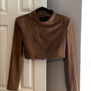 Bcbg Max Adria Crop Brown Suede Jacket